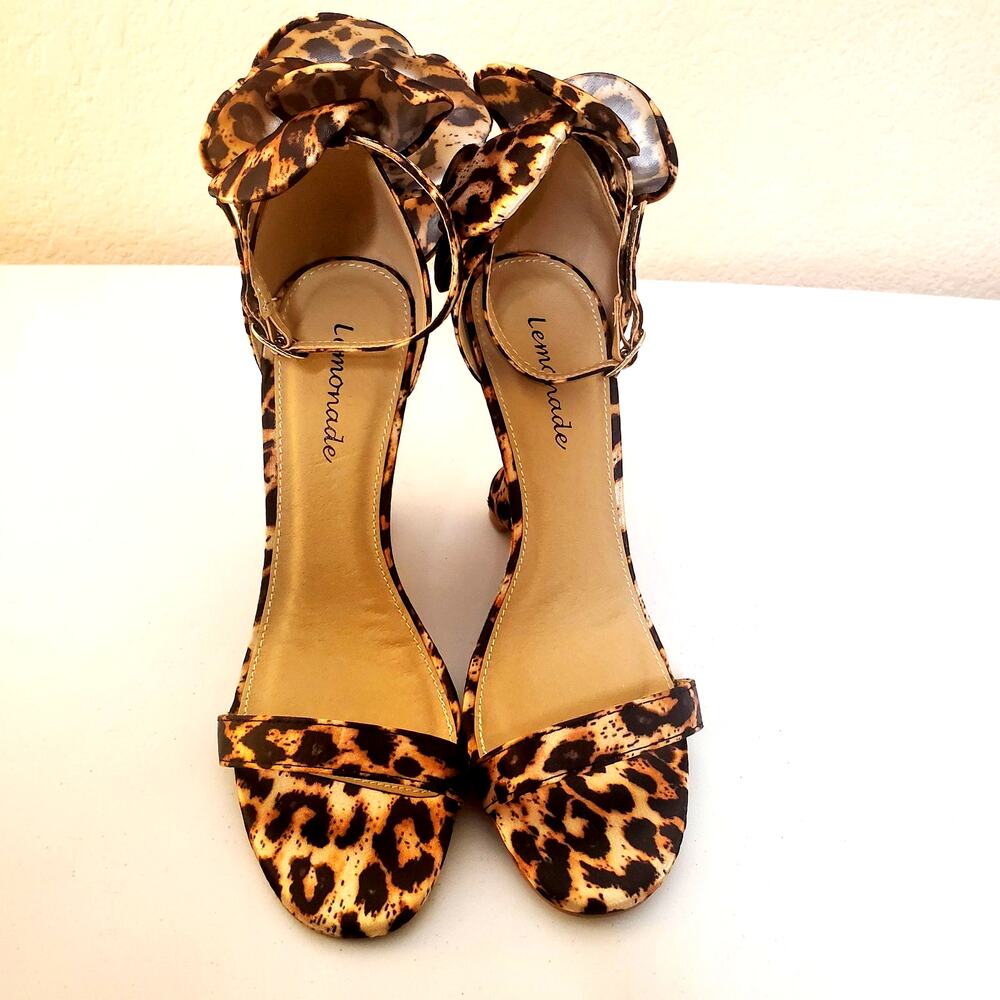 Lemonade Leopard Print 4 inch Wedge Sandals with Rose Sz 7M - Picture 2 of 6